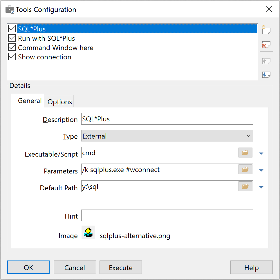 Configure Tools: SQL*Plus